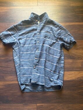 ROWM Men’s Short Sleeve Herringbone Shirt Cotton Navy Multicolor Large